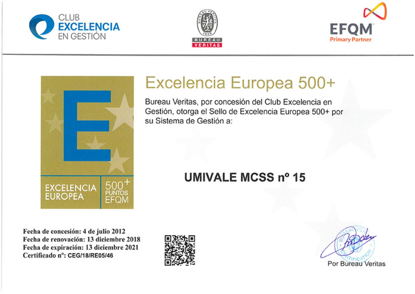 Certificado EFQM 2018